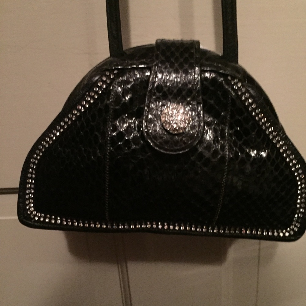 Black snakeskin and leather evening purse